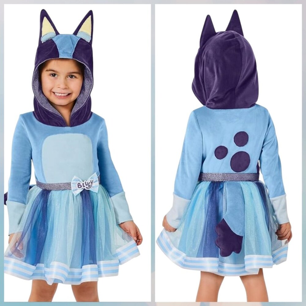 Bluey‎ Velour Dress Hooded W Tail Girls Size 2T Spirit Halloween Costume